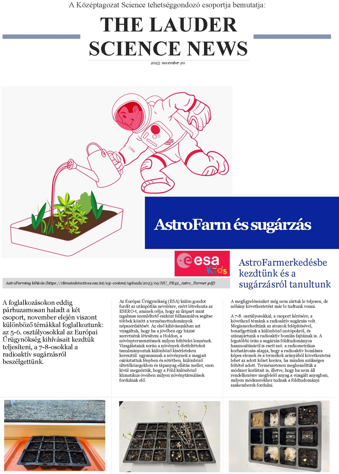 THE LAUDER SCIENCE NEWS #03 – AstroFarm és sugárzás